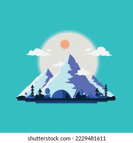 Camping on the mountain illustration
