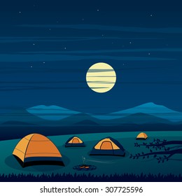 Camping on the Mountain Night Scene