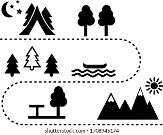 Camping on a Mountain Trail Vector Icon Illustratin