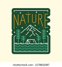 Camping On The Nature Mountain Wildlife In Mono Line For Badge Patch Emblem Graphic Vector Art T-shirt Design