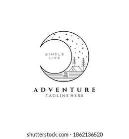 Camping on the night logo vector illustration design, camping on the moon