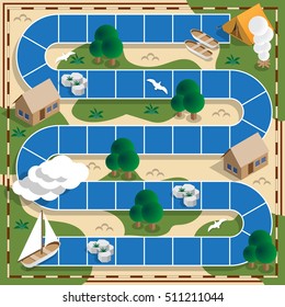 Camping on the river. Child Game. Isometric. Vector illustration.