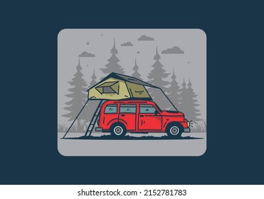 Camping on the roof of the car illustration design