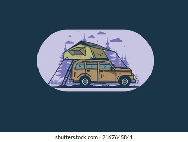 Camping on the roof of the car illustration design