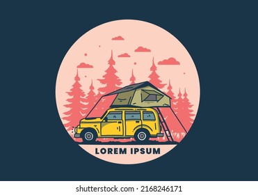 Camping on the roof of the car illustration design
