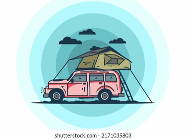 Camping on the roof of the car illustration design