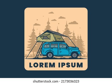 Camping on the roof of the car illustration design