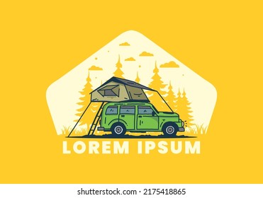 Camping on the roof of the car illustration design