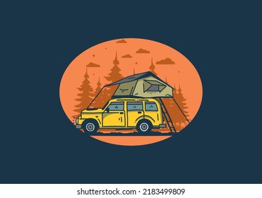 Camping on the roof of the car illustration design