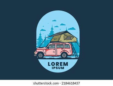 Camping on the roof of the car illustration design