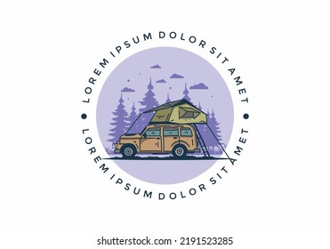 Camping on the roof of the car illustration design