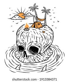 Camping on skull island illustration