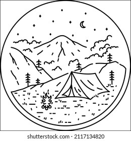 camping in the open night atmosphere with monoline art
