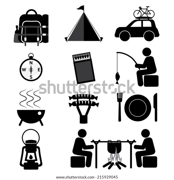 Camping\
And Outdoor Activity Icon Set Vector\
Illustration