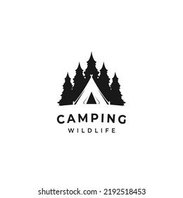 Camping Aventura al Aventura al Aire Libre Logotipo Retro Negro Ilustración vectorial