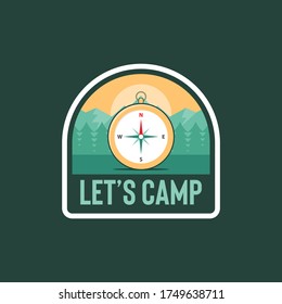 Camping Outdoor Adventure Compass  Badges Patch Sticker Emblem Mountain Camp Illustration