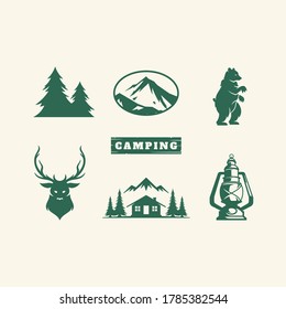 Conjunto de elementos de diseño de acampada y aventura al aire libre