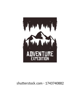 camping and outdoor adventure emblems, logos and badges. Camp tent in forest or mountains. Camping equipment. Vector.