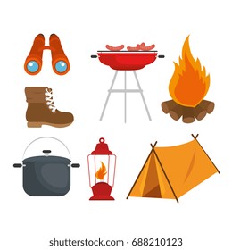 camping outdoor adventure icon set
