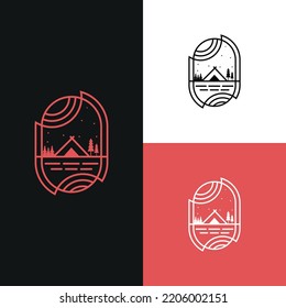Camping And Outdoor Adventure Logo. Outdoor Logo Template With Line Arts Style. Camping Logo.