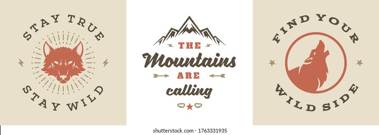 Camping and outdoor adventure quotes and sayings typography set vector illustration. Good for t-shirts, mugs, greeting cards, photo overlays and posters