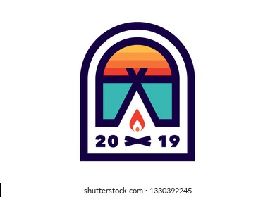 Camping and outdoor adventure retro logo. The emblem for cub scouts. The sign for the Hiking on nature. 