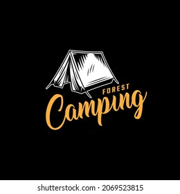 Camping And Outdoor Adventure Retro Logo. The Emblem For Cub Scouts. Color And Black And White Vector For The Hiking