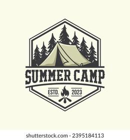 Camping and outdoor adventure retro logo. The emblem for cub scouts. Color and black and white vector version of the sign for the Hiking.