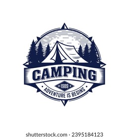 Camping and outdoor adventure retro logo. The emblem for cub scouts. Color and black and white vector version of the sign for the Hiking.