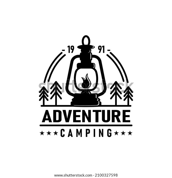 Camping and outdoor\
adventure retro logo. The emblem for cub scouts. Color and black\
and white vector for the Hiking. vintage logos, silhouettes and\
design elements
