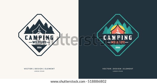 Camping and outdoor adventure retro logo. The
emblem for cub scouts. Color and black and white vector version of
the sign for the
Hiking.