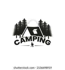 Camping and outdoor adventure retro logo,Creative Camping Concept,Black and White,Badge,vector for Hiking. Monogram Logo Template
