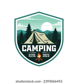 camping outdoor adventure template. tent camp vector illustration.