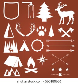 Camping Outdoor Adventure White Vector Shapes Set