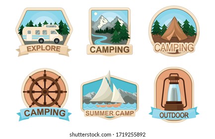 Camping and Outdoor Adventures Badges or Travel Labels Vector Set