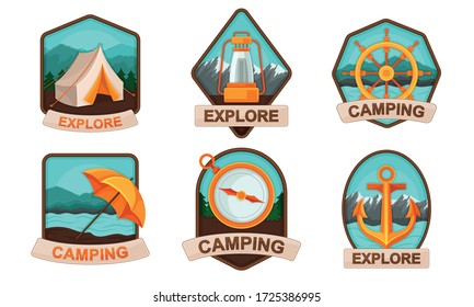 Camping and Outdoor Adventures Badges or Travel Labels Vector Set