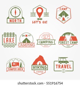 Camping Outdoor Badges like Emblem Logos Set