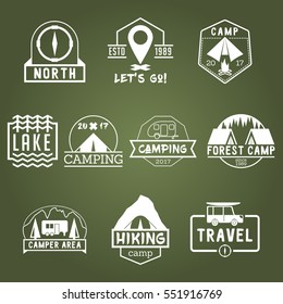 Camping Outdoor Badges like Emblem White Logos Set