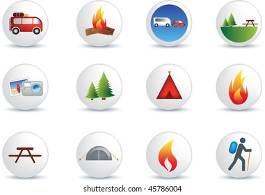 camping and outdoor detailed colour illustration icon set