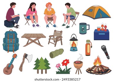 Camping Outdoor Elements Vector Illustration