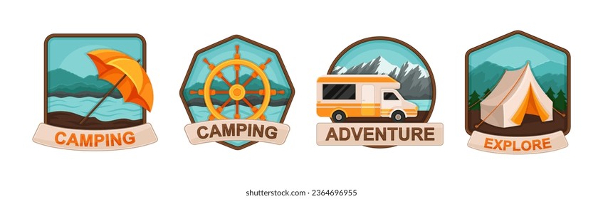 Juego de vectores para tarjetas de exploración de camping y exterior