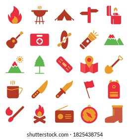 Camping And Outdoor Flat Icon Set Color Style Design Vector Template