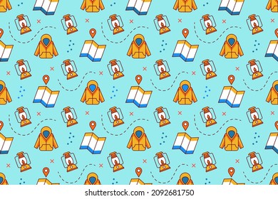 Camping outdoor fun cartoon seamless pattern design