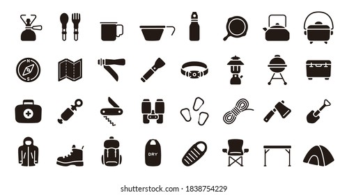 Camping And Outdoor Gear Icon Set (Flat Silhouette Version)