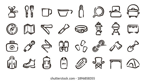 Camping And Outdoor Gear Icon Set (Hand Draw Version)