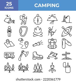 Camping And Outdoor Icon, Icon Set, Collection, Icons Logo Design Vector Template Illustration Sign And Symbol Pixels Perfect