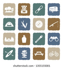 Camping And Outdoor Icons. Grunge Color Flat Design. Vector Illustration.