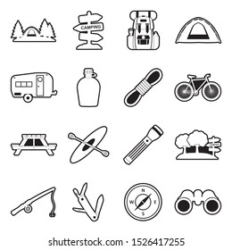 Camping And Outdoor Icons. Line With Fill Design. Vector Illustration.