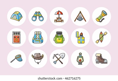 Camping and outdoor icons set