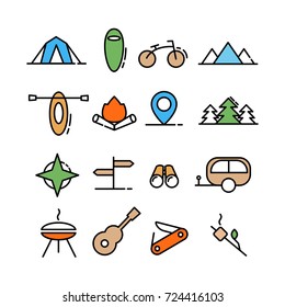 camping and outdoor icons set